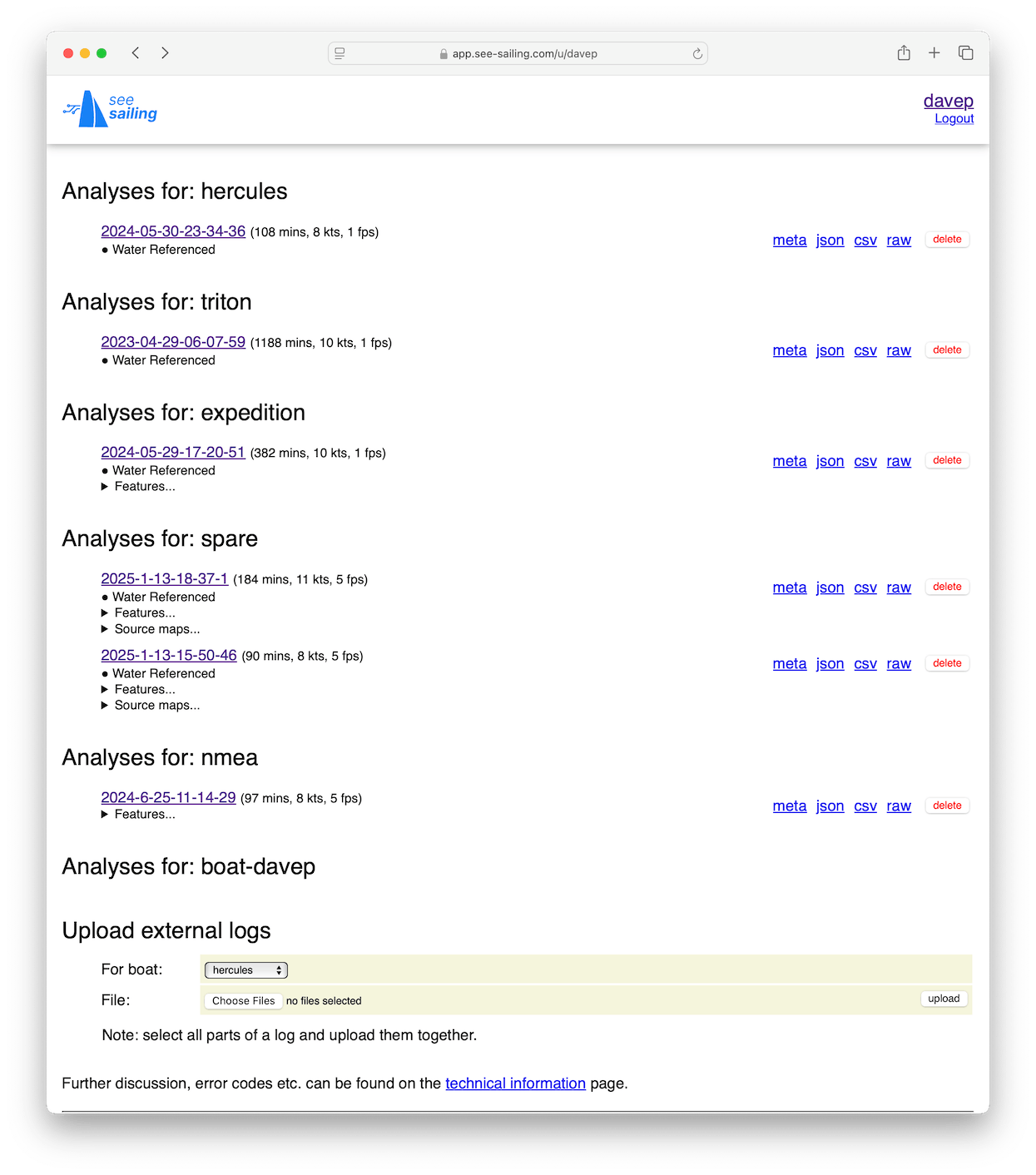 The See Sailing management page